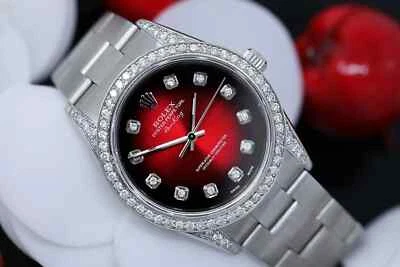 Reloj Rolex Air King 34 mm acero inoxidable viñeta roja esfera diamante damas Foto 1 de 4