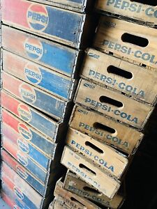 1 Vintage 1970’s-80’s Blue & Red Pepsi Cola Wood Soda Pop Crate