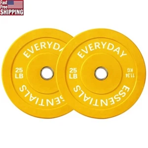 Bumper Plates Pair 25 Lbs Heavy Duty Rubber Weight Set Fitness Training Durable - Picture 1 of 4