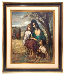 LISTED FRENCH GEORGETTE NIVERT SIGNED ORIGINAL OIL on CANVAS "GYPSY ENCAMPMENT" - Picture 1 of 8