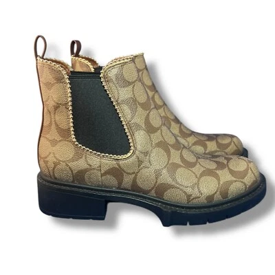 Botín Coach Levy Signature de cuero de lona caqui negro para mujer 7,5 | EU 38 Foto 1 de 4