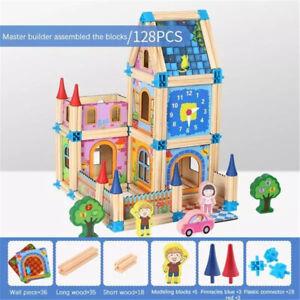 Funny Toys Wooden Castle Blocks Building DIY Blocks Birthday Gift for Children