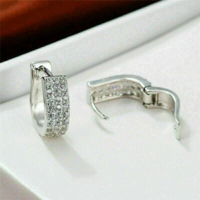 2,00 Ct Simulierte Diamant Huggie Creolen 14k Weiß Vergoldet - Bild 1 von 4