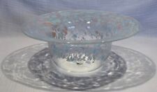 Lovely Hand Blown Confetti Glass 9.75" Diam Bowl Clear Blue Pink Artist Signed