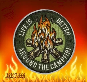 New Life is Better Around The Campfire Camping gestickter Bügelbild Aufnäher - Bild 1 von 3