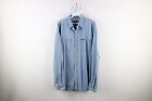 Vintage 90er Dickies Herren XL verblasst buchstabiert gestreift Denim Jeans Knopf Shirt