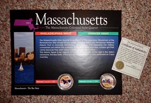 Massachusetts Colorized State Quarter from 2 Mints Philadelphia and Denver - Picture 1 of 3