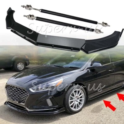 For Hyundai Sonata Sedan 4-Door Gloss Front Bumper Lip Spoiler +2PCS Strut Rods Foto 1 de 4