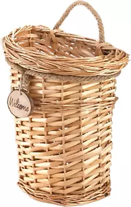 Wicker Hanging Wall Basket Woven Front Door Flower Basket Flat Hanging Storage - Picture 1 of 1