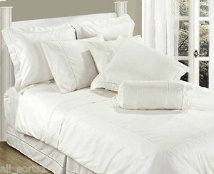 SINGLE BED FLAT SHEET WHITE LUXURY 100% COTTON 330 THREAD COUNT STRIPE SATEEN - Picture 1 of 2