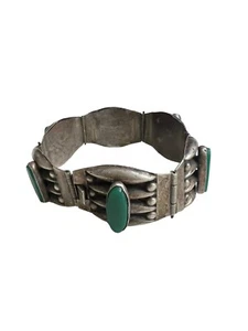 Vintage JFG Sterling Silver Green Malachite Bracelet Plata 925 Mexico - Picture 1 of 9