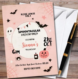 Rosa Oktober Halloween gruselig personalisierte Kindergeburtstag Party Einladungen - Bild 1 von 1