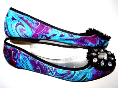 Pisos de ballet Adrienne Vittadini multicolor azul paisley talla 9,5 M estrás en muy buena condición Foto 1 de 4