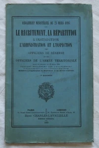 RECRUTEMENT, REPARTITION... DES OFFICIERS DE RESERVE 1895 Armée territoriale - Picture 1 of 4
