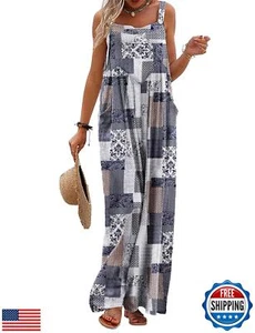 YESNO Women's Summer Casual Overalls Loose Wide Leg Jumpsuits Boho Floral Pri - Picture 1 of 5