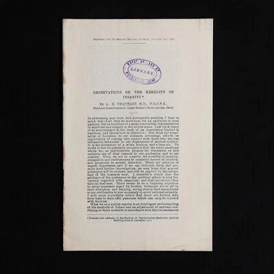 1905 Heredity of Insanity Booklet Perth Asylum - Image 1 of 4