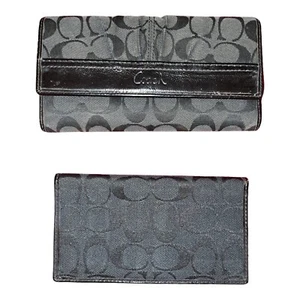 Coach Black Signature Pleated Canvas Patent Wallet And Checkbook Cover - Picture 1 of 7
