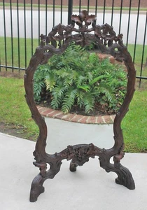 Antique French Mirror Black Forest Oak Framed Standing or Hanging Mirror - Picture 1 of 12
