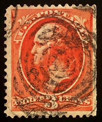 US 1887 #214 Vermilion 3c Washington VF-XF (CV $50) Nice Used - Image 1 of 3