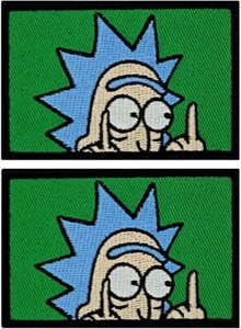 Parche bordado Rick volteador dedo medio | 2 piezas gancho respaldo 3"x2" - Imagen 1 de 2