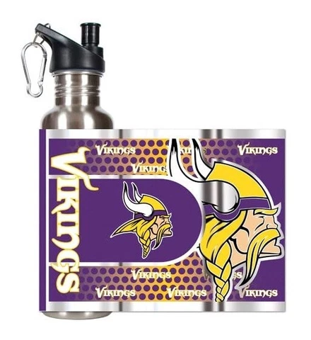 MINNESOTA VIKINGS Water Bottle Metallic Wrap and Pop-Up Spout, Steel, 26 OZ NEW Cover
