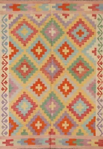 Pastel Color Kilim Rug Hand-woven Reversible Area Rug 5'x7' Tribal Wool Carpet - Picture 1 of 10