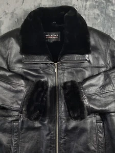 Vintage Wilsons Leather Belted Fur Coat Women's XL Black Zip Parka Insulated Fur - Picture 1 of 15