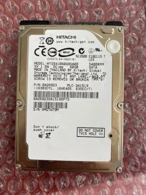 Hitachi 60GB HTS541060G9SA00 SATA 0A26923 Laptop DA1519 Hard Drive 5400RPM 2.5" - Image 1 of 2