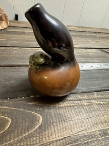 Vintage Double Gourd Funky Curved Glazed Ceramic Vase With Frog Hyotan - Picture 1 of 9