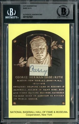 BGS Babe Ruth "Carry" Signed Cut Handwriting HOF Plaque NY Yankees BAS Beckett - Image 1 of 2