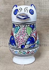 Katze Krug Vase handbemalt Fisch Kunstkeramik Kitsch skurril Küste Oma - Bild 1 von 9