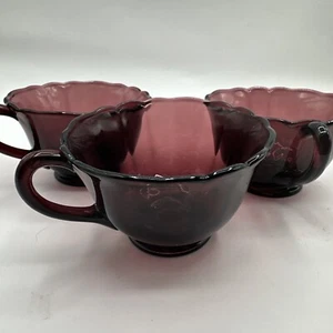 Vintage Amethyst Depression Glass Scalloped Set Of 3 Tea Cups *see Description* - Picture 1 of 11