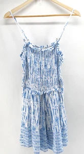 Jessica Simpson Womens L Print Elastic Bust Romper Blue White - Picture 1 of 7
