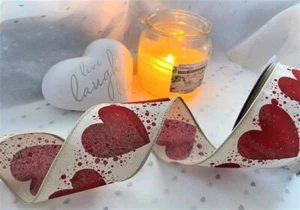 Eleganza HEARTS & DOTS Valentine Love Heart -Luxury Wire Edge Ribbon 63mm - 1.5m - Picture 1 of 2