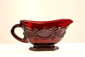Vintage Avon Red 1876 Cape Cod Gravy Boat Footed Handle Ruby Glass - Picture 1 of 2