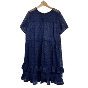 Womens Lane Bryant Navy Blue Lace Dress Ruffle Plus Back Zipper - Picture 1 of 7