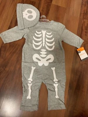 Talla 0-3 Meses Esqueleto Mono y Gorra Sombrero Gris Blanco Halloween Disfraz Conjunto Foto 1 de 4