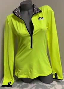 Victoria's Secret PINK Deep Zip Ultimate Pullover sz Medium Neon Yellow - Picture 1 of 2