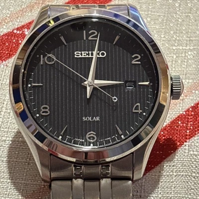 Seiko Solar Power Black Linen Dial Stainless Men's Watch SNE489P1 - Image 1 of 4