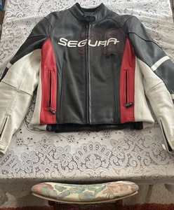 Segura Women's Leather Motorcycle Motorbike Jacket Black/White/Red Size T3 - Picture 1 of 21
