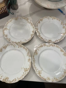"Juego de 4 placas Minton Gilman Collamore NY 9"" adorno dorado blanco vintage" - Imagen 1 de 7