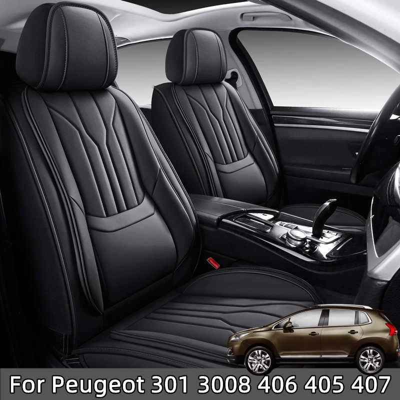 Capas de assento de carro couro ecológico cobertura total 5 lugares para Peugeot 301 3008 406 405 407 - Imagem 1 de 4