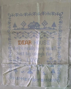 Vtg WONDER ART Sampler DEAR HOUSE Stamp To Embroider Linen Cross-stitch 12"x15" - Picture 1 of 5