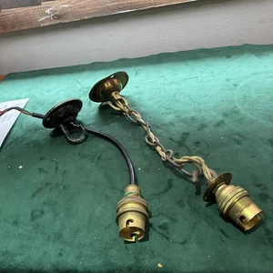 Antique Brass Pendant Light Hook And Chain & 1 Other - Picture 1 of 13