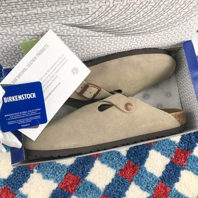 Birkenstock Boston Taupe Suede Leather Soft Footbed,Clog Slippers Brand New - Image 1 of 4