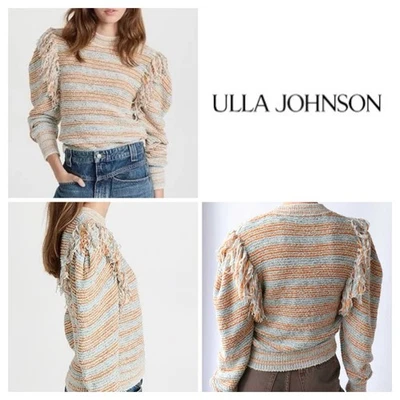 $490 ULLA JOHNSON Arquette Fringe Crewneck Sweater - Image 1 of 4