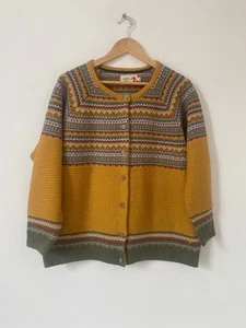 Fair Isle Cardigan XXL Size 22 24 Yellow Wool Mix Knit Land Girl Country Rose - Picture 1 of 11