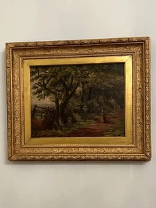 Alfred east 1896 oil painting on canvas lady on path in woodland - Picture 1 of 7