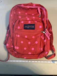 Jansport SuperBreak Red Pink Polka Dot Backpack Y2K Aesthetic School Bag - Picture 1 of 7
