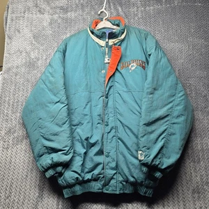 Vintage Miami Dolphins Starter Puffer Jacket XL 90s NFL Logo Teal Orange Korea - Picture 1 of 13